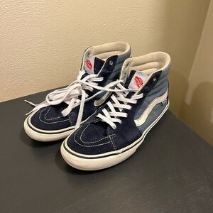 Blue and White High-Top Vans